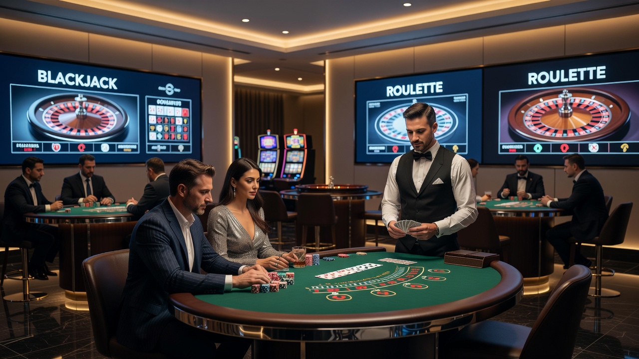 Moderne Slot-Maschinen mit bunten Displays in einer Casino-Halle